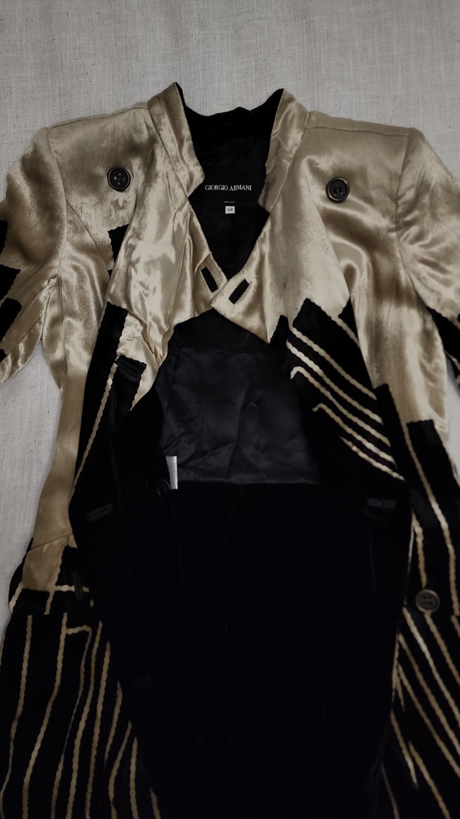 Giorgio Armani Black Label Geometric Velvet Avant-Garde Maxi Trench Dress Coat