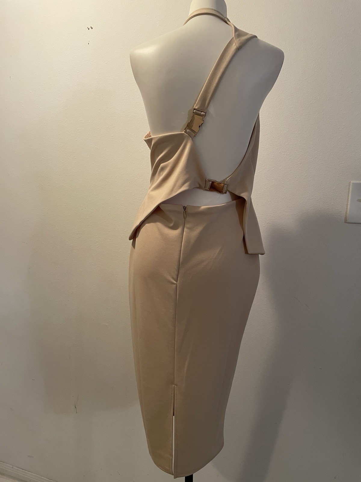 asos DESIGN One Shoulder Stuctured Halter Dress Beige Size 8