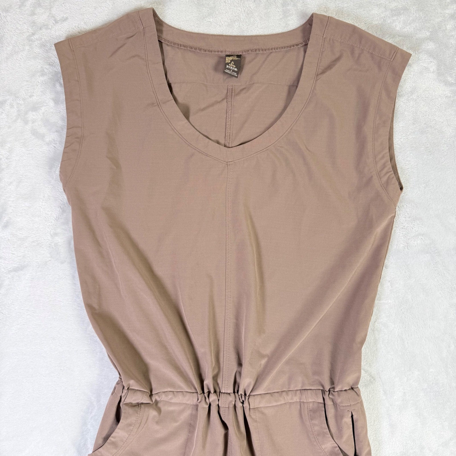 Prana Norma Dress Womens Small Brown Sleeveless Elastic Waist Recycled Active