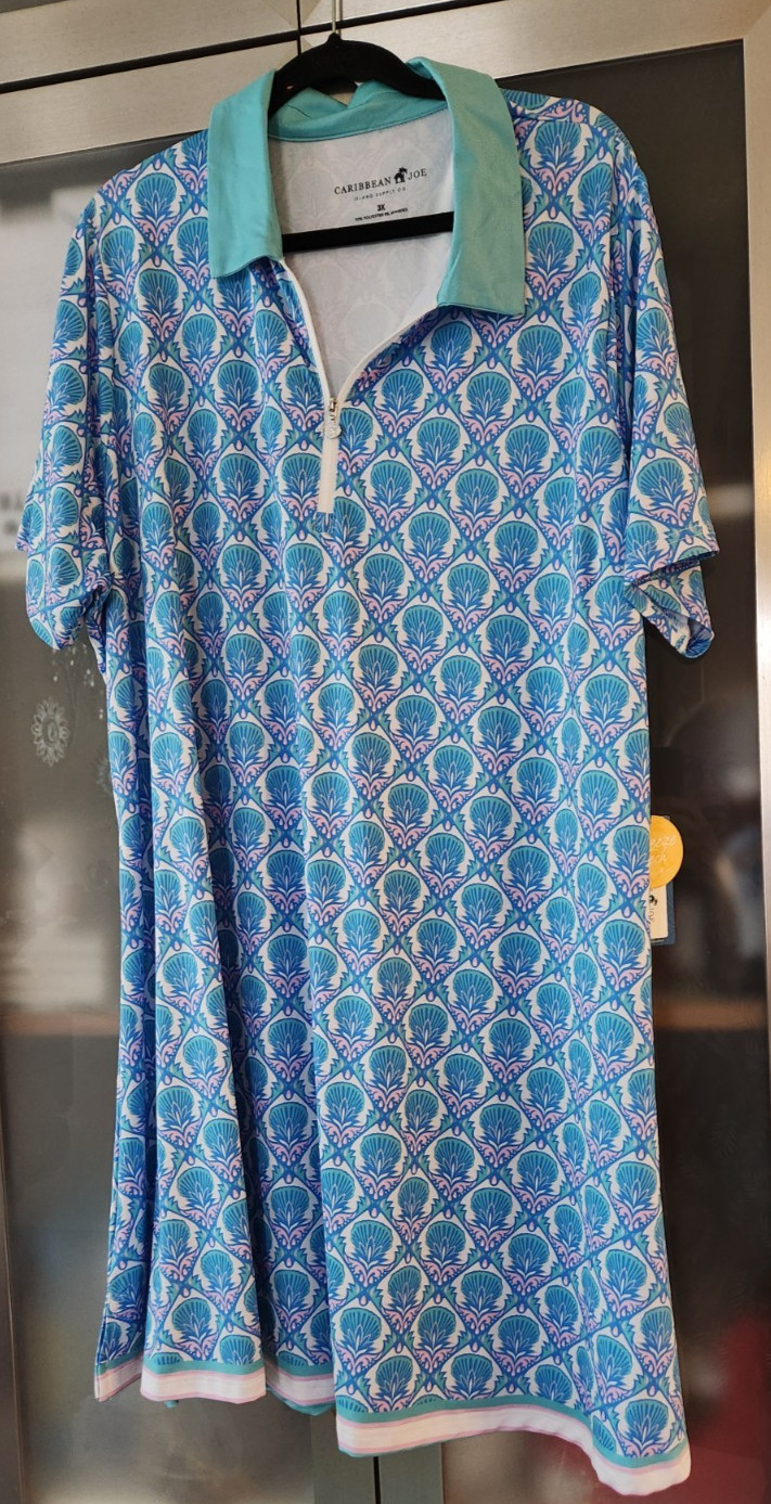 Caribbean Joe Plus 3x Tropical Dress pull on Breeze Tech Short sleve Shirtdress