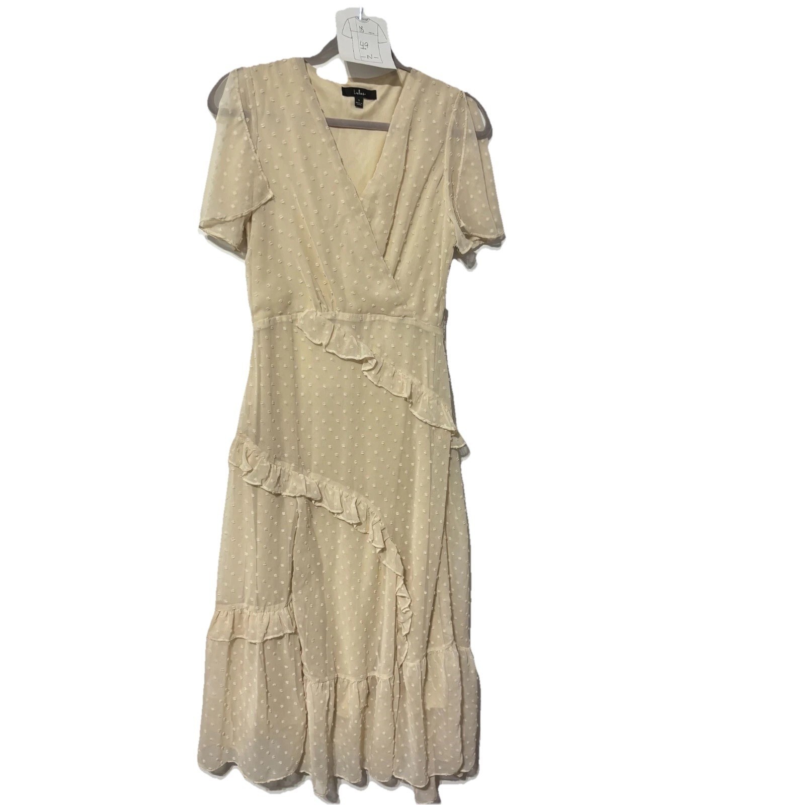 Lulus Cream Swiss Dot Ruffle Flutter Sleeve High Low Midi Dress Ivory Size S