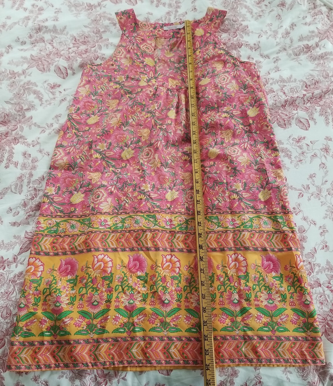 Calypso Christiane Celle 100% Silk Dress Pink Floral U Neck Extra Small XS
