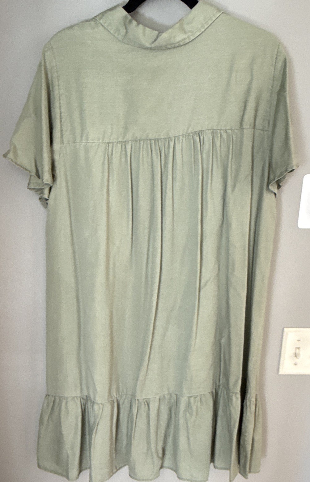Jane + Delancey 1X Plus Green Solid Lyocell Collared Shirt Dress Button Ruffle