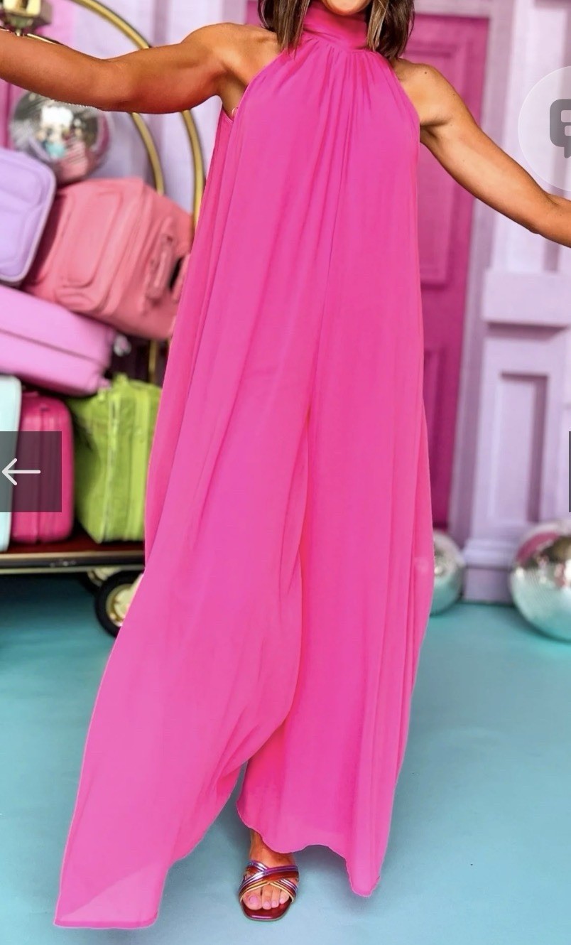 Elegant Fuchsia MSK Women Halter Neck Tie Back Sleeveless Jumpsuit Dress NEW