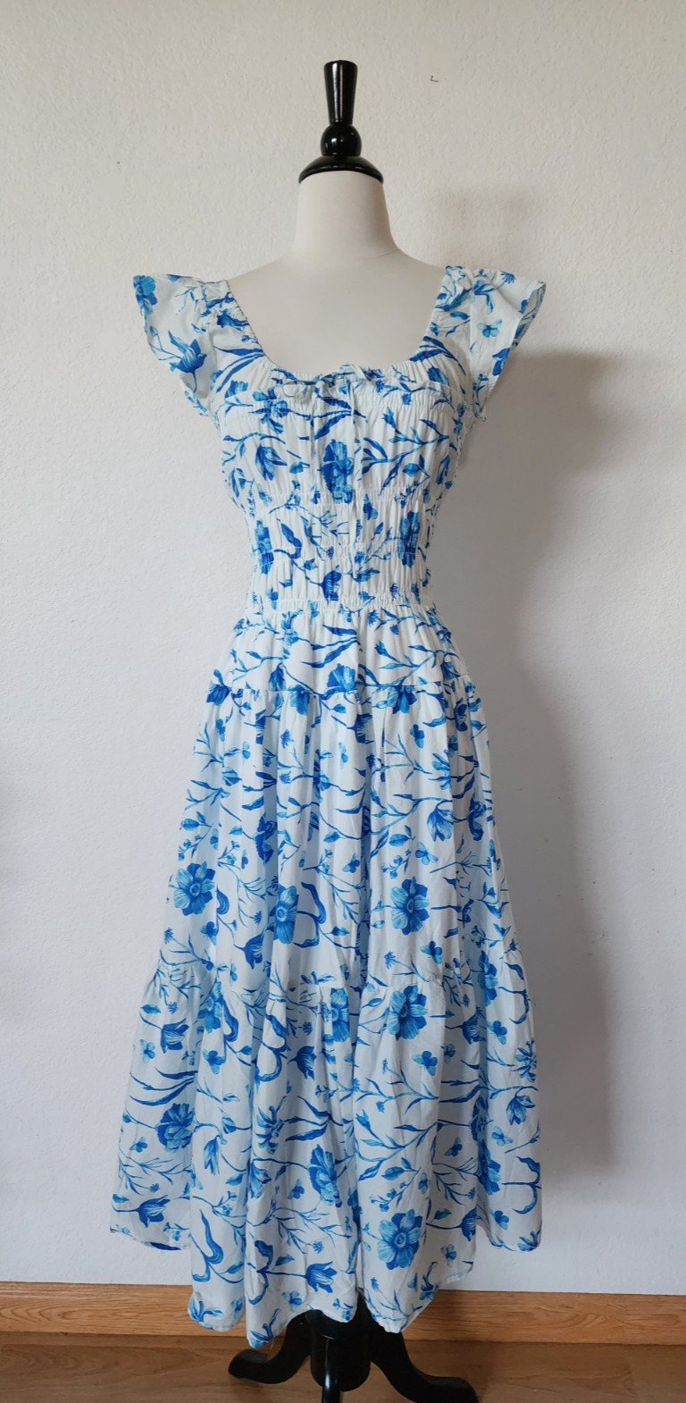 New Anthro Midi Dress Size Small XS White Floral Toile Wedding Coquette Europe