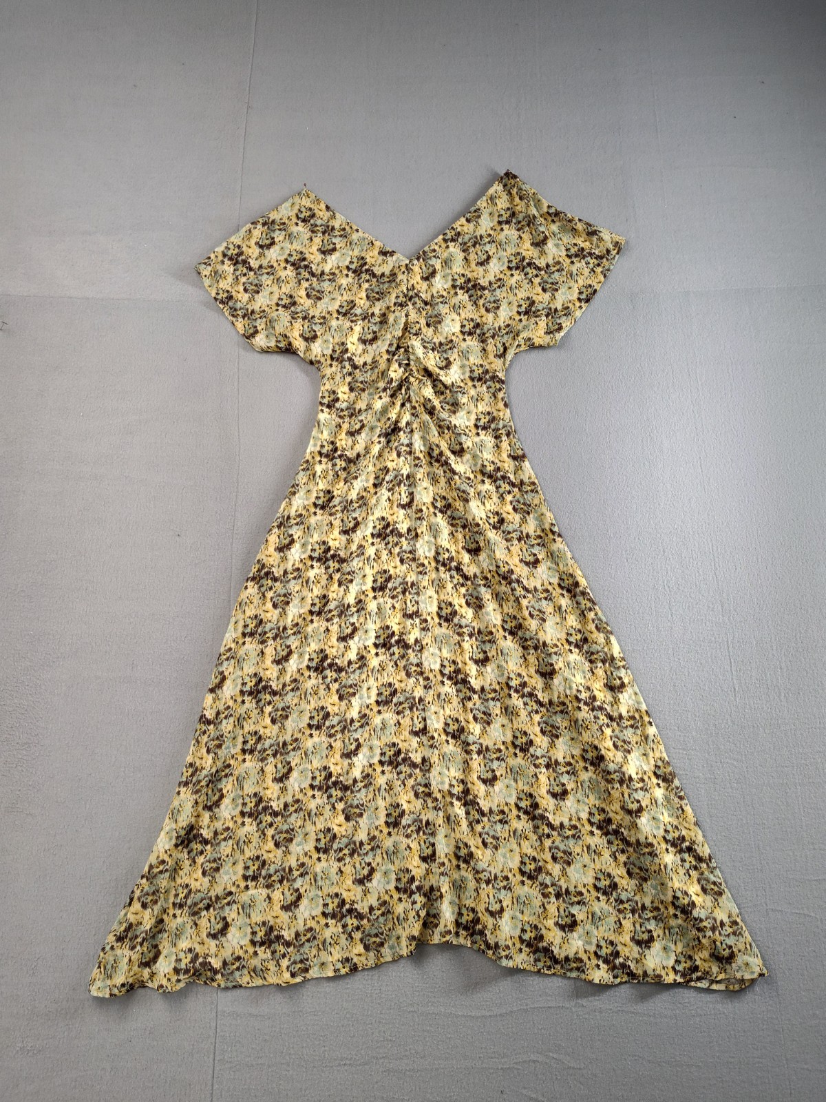 Sea Women Dress S Yellow Floral Print Short Sleeve Flowy A Line V Neck Bohemian