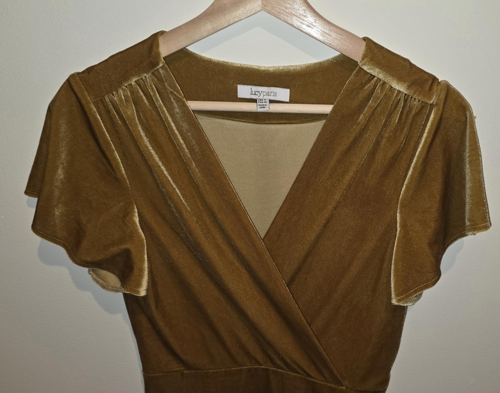 LucyParis Velvet Wrap Dress in Mustard Sz S