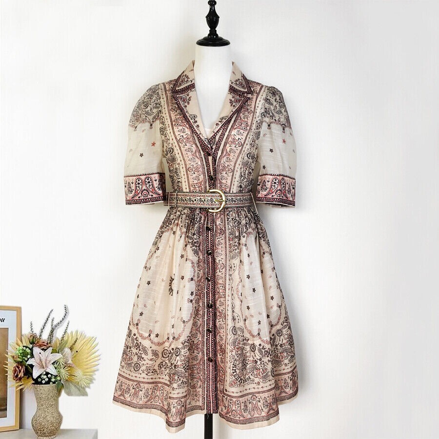 Button-up Belted Single-breasted Socialite Short Skirt Dress