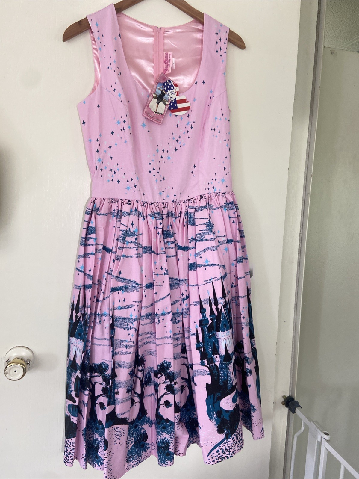 Pinup Couture Dress pink with castles – size large NWT