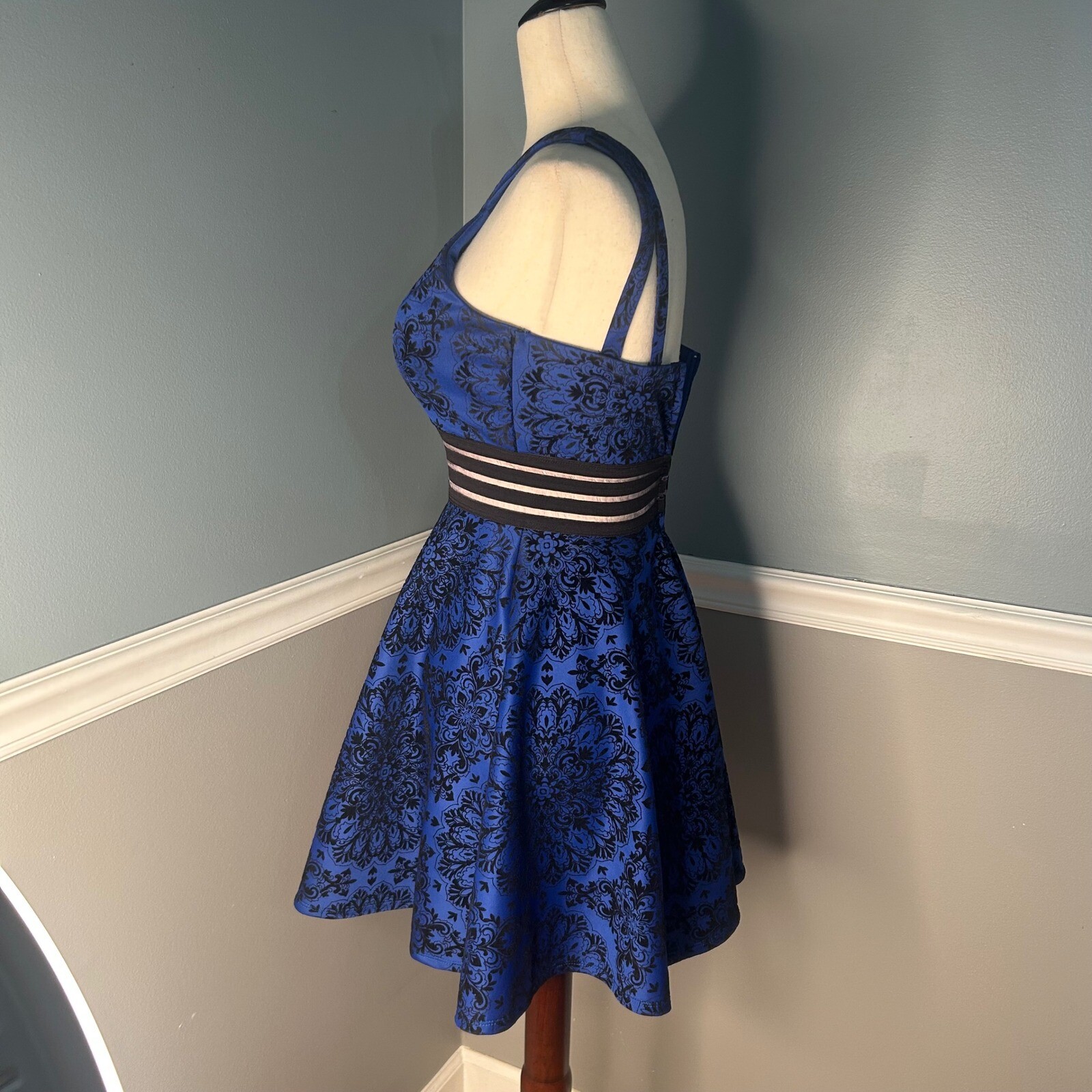 City Studio Party Dress Fit and Flare Sleeveless Blue Black Size 1
