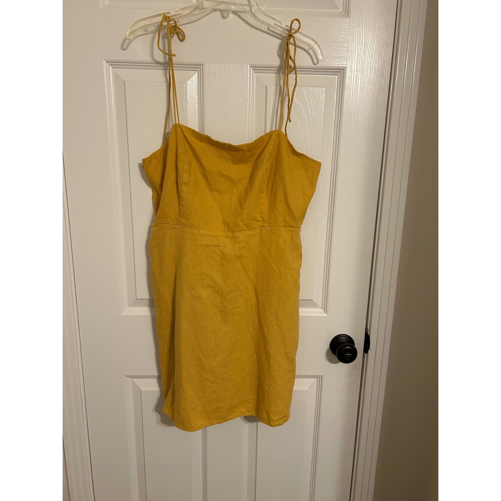 Old Navy Women’s XL Yellow Linen Blend Tie Strap Smocked Mini Dress W/Pockets