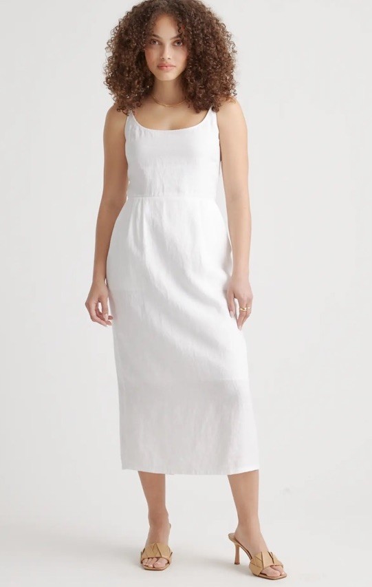 Quince 100% EuropeanLinen Scoop Neck Dress White With Pockets Sleeveless Size S