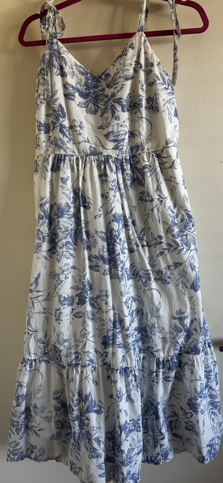 Gap 💯%Cotton Dress Offwhite Floral Maxi Blue/ White Floral Summer Sz 12 Med