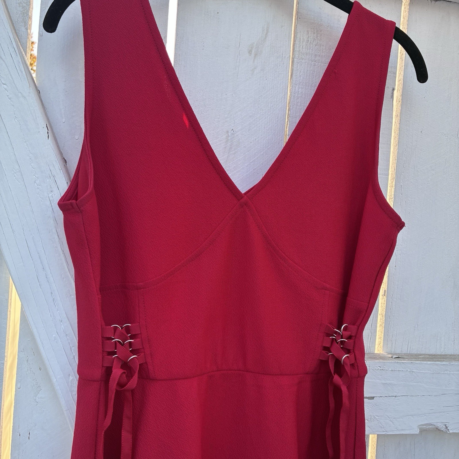 Xhilaration Women’s Red Fit & Flare Strappy Knit Stretch V-Neck Lace-Up Dress M