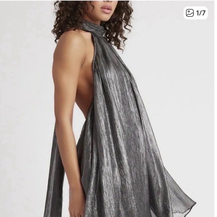 Choosy Metallic Black Halter Mini Dress Open Back Shimmer Party Night Out XS