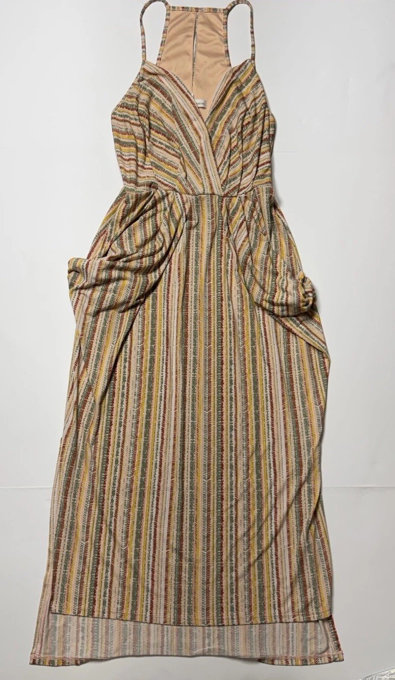 BCBGeneration Multicolor Striped V-Neck Strappy Slip Midi Dress Size 8