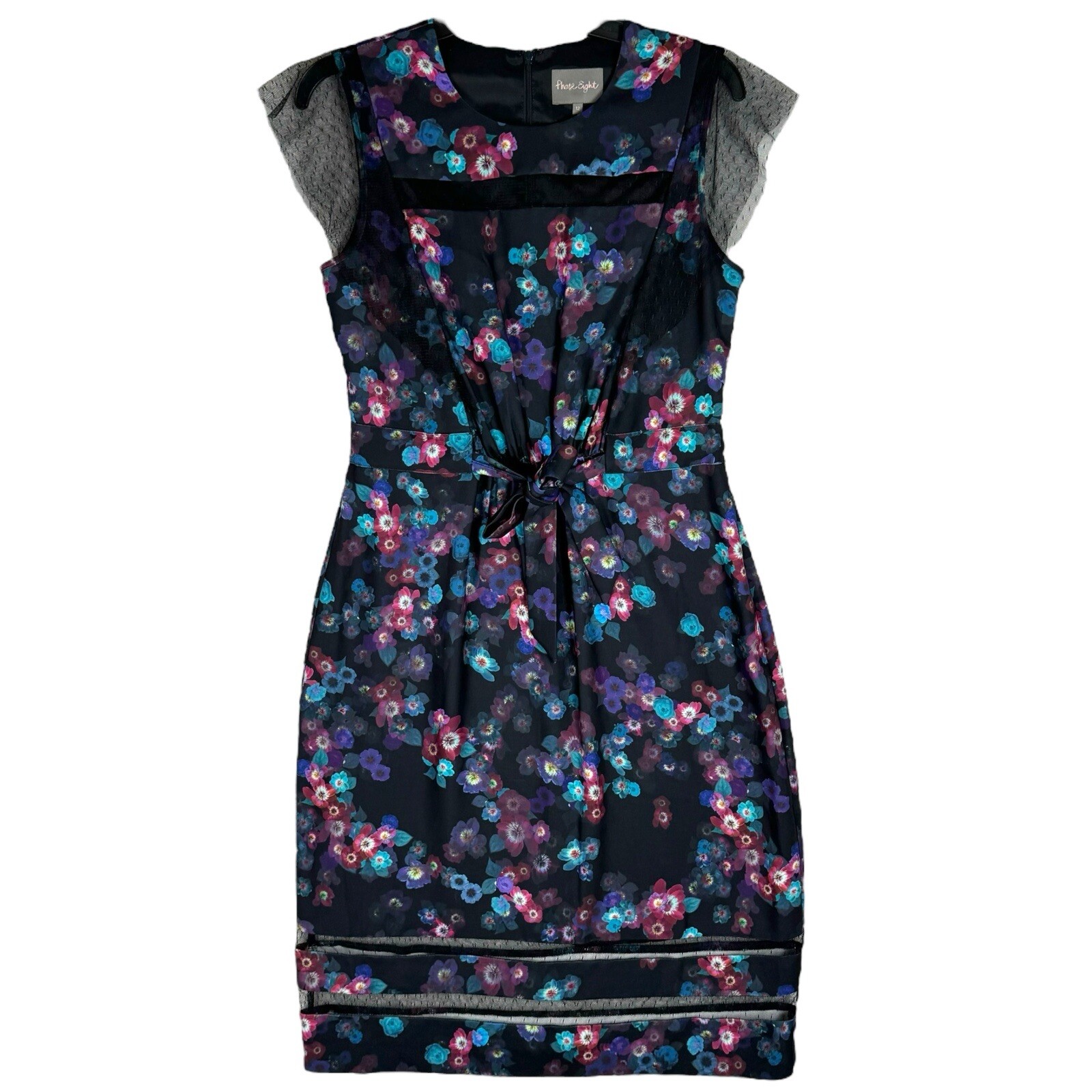 Phase Eight Kacy Black Floral Satin Sheath Dress Size 8 12 UK Special Occasion
