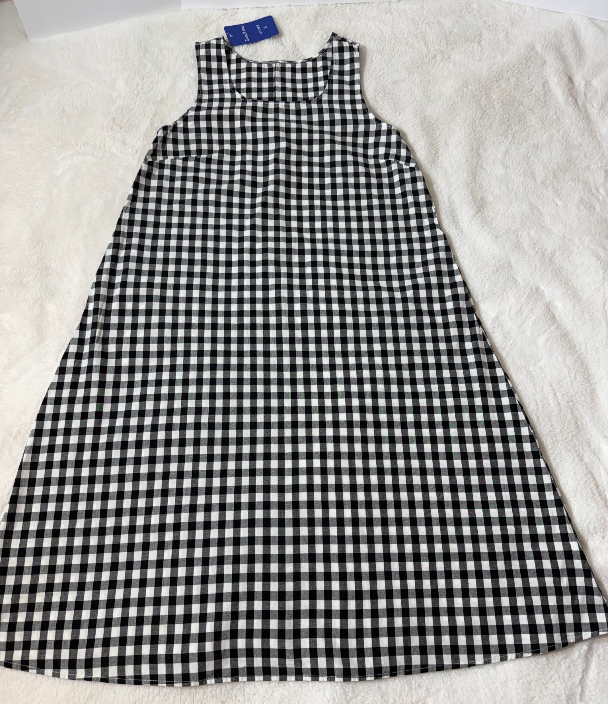 CHOUYATOU Women’s Black White Gingham Plaid Maxi Dress Cotton Size Small NWT