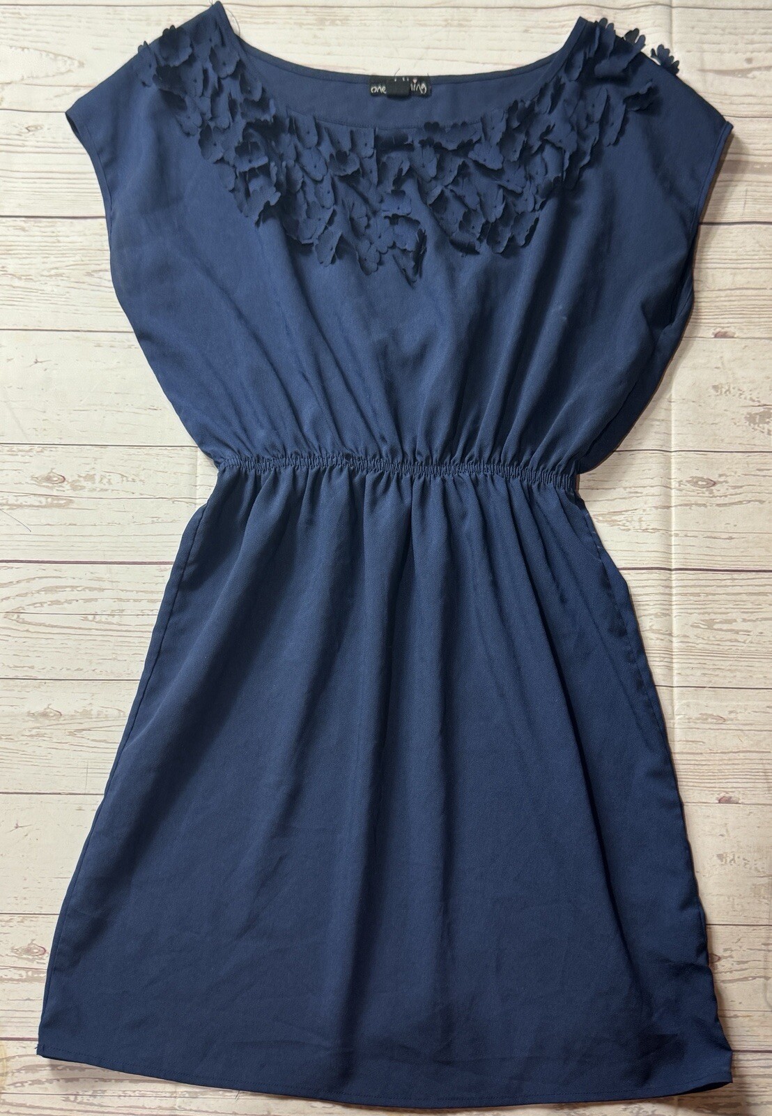 One Clothing Navy Blue Short Sleeved A-Line Dress Size Small