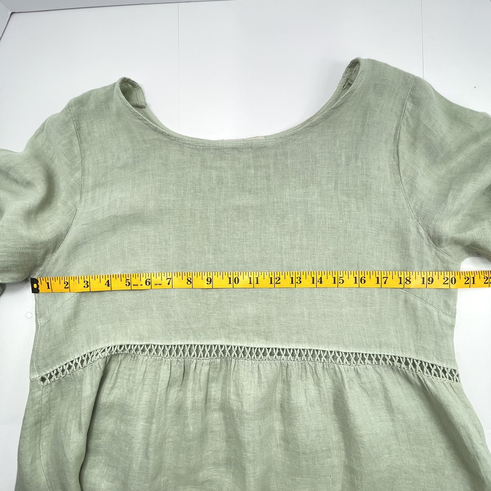LUNGO L’ARNO 100% Italian Linen Tiered Dress Sage Green 3/4 Sleeve Size Large