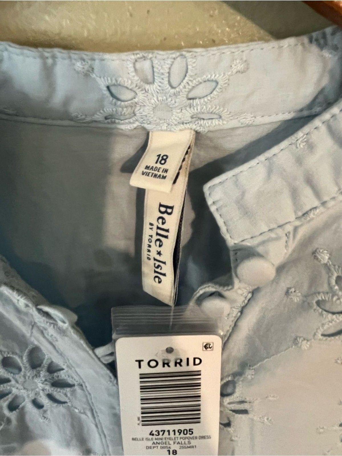 torrid Light Blue Eyelet Button-Front Tunic Sum Dress Cotton Vacation 18 NWT