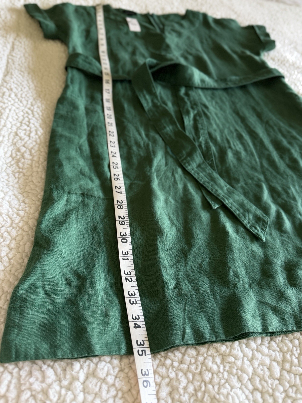 Talbots NWT Green 100%Linen Belted Shift Dress Womens Petite Small Short Sleeve