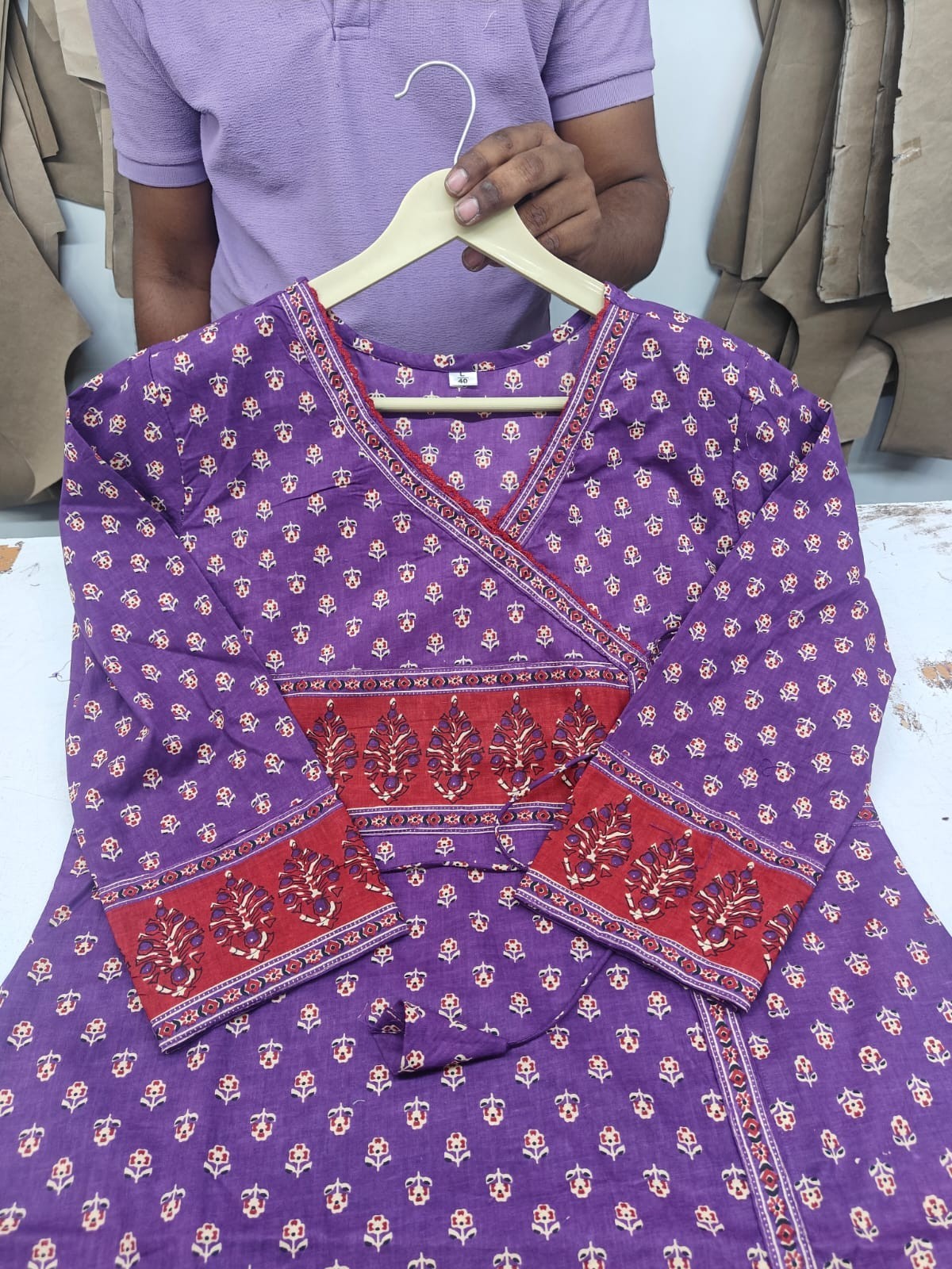 Purple Anarkali cotton Kurta with Pant and Dupatta, long gown dress, ethnic wear