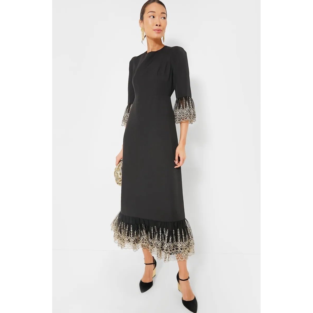 Tuckernuck Pomander Place Lillith Gold Embroidered Maxi Dress Bell Sleeve NWT 3X