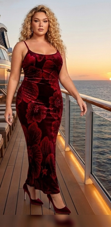 Fluorescent Red & Black Floral Plus Size Bodycon Maxi Dress – 2XL / 3XL / 4XL –