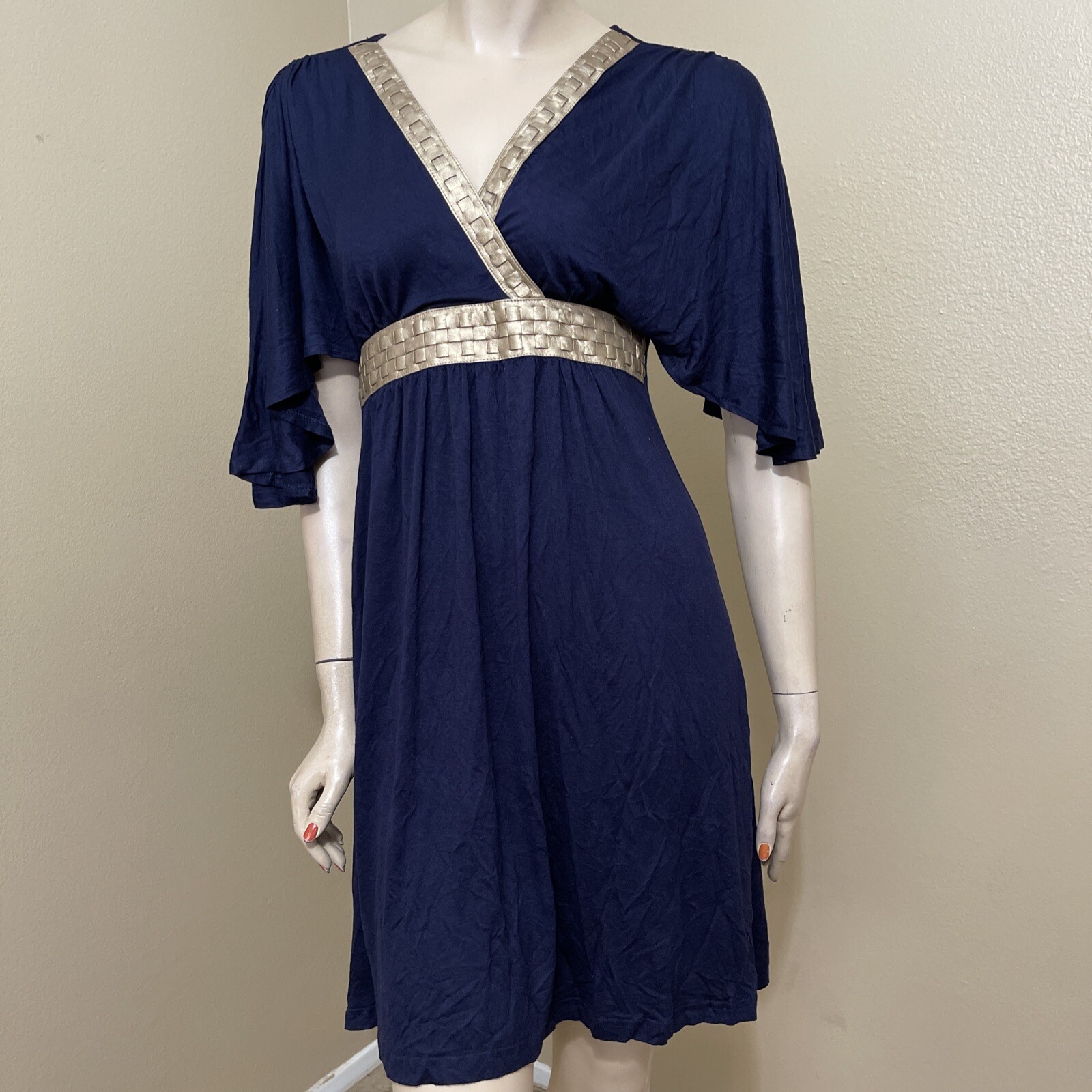 Women’s Dark Blue Golden Leather Rayon Casual High Waist Size S Dress Tunic