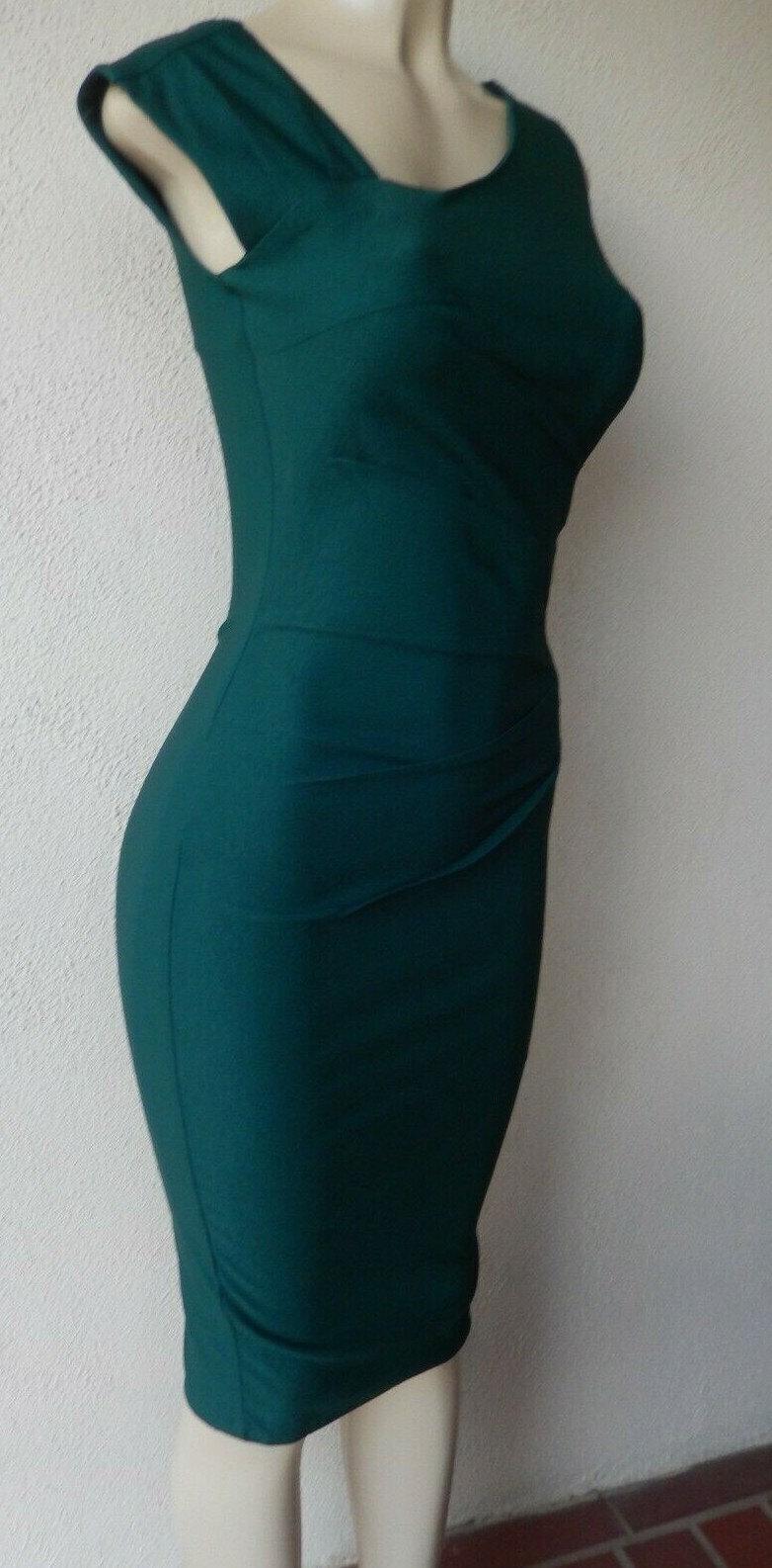 NWT MUXXN Boutique 50s Style Sleeveless Dark Green Knee Length Sz S Slim Dress