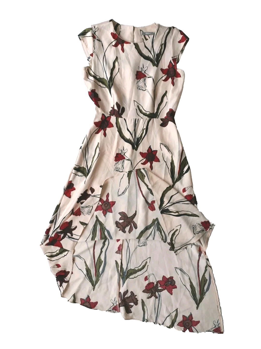 Studio W. Ladies Pink Floral Round Neck Asymmetric Hem Midi Dress. UK 10, EU 38.