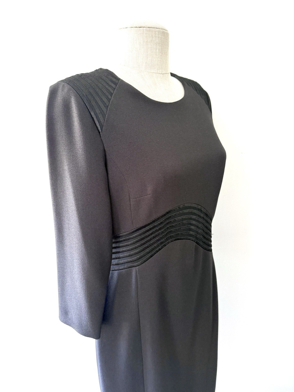 ANTONIO MELANI Black Wave Midi Sheath Dress Size 8 Cocktail Wedding Guest Chic