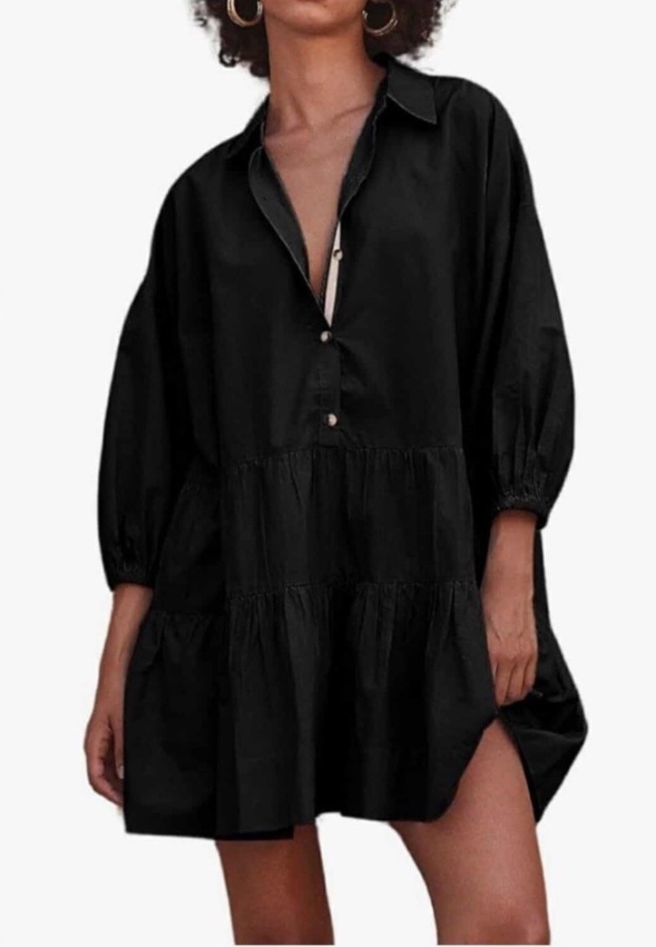 chouyatou Women’s Puff Sleeve Tiered Tunic Babydoll Mini Shirt Dress XL NWT