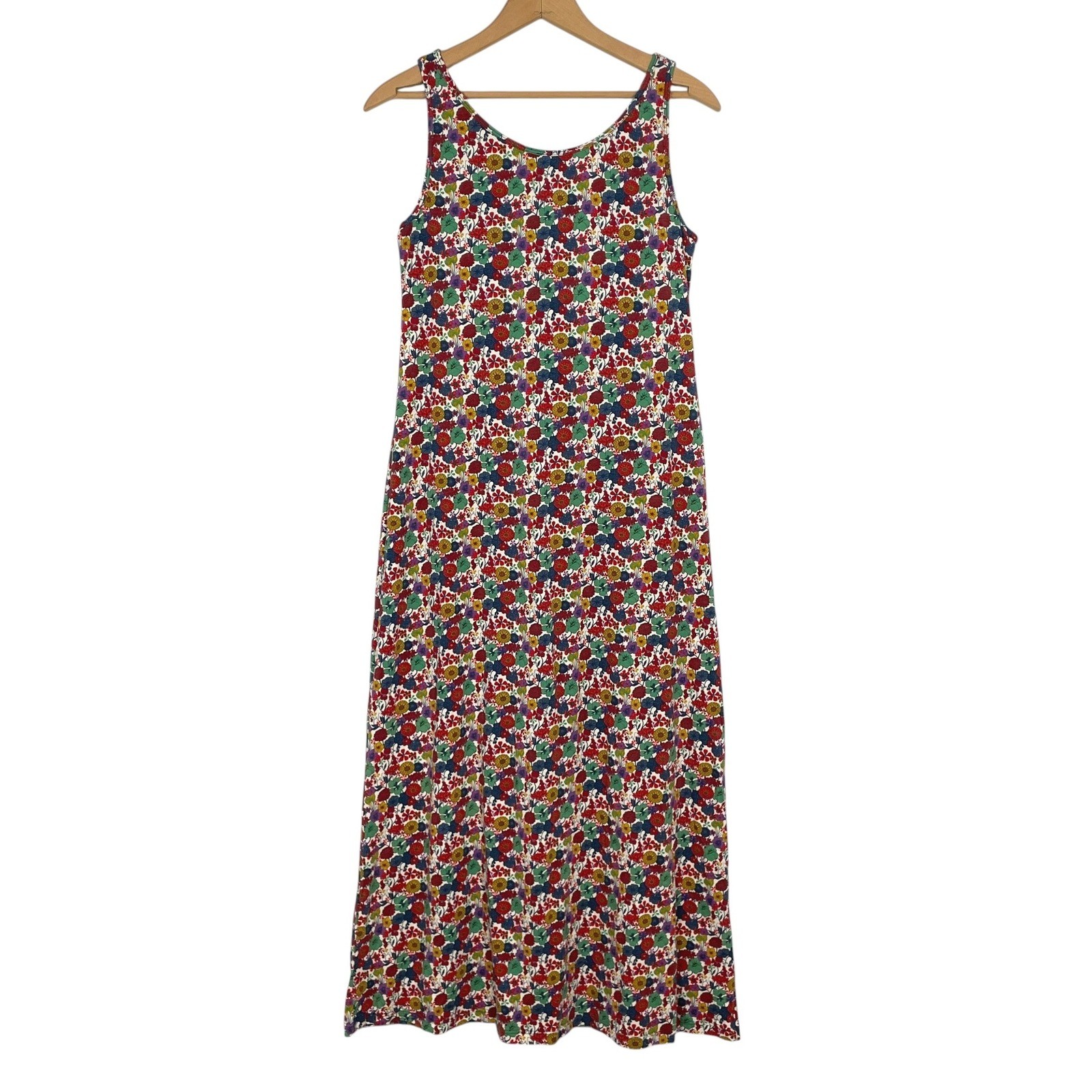 Uniqlo Womens Vibrant Floral Sleeveless Built in Bra Maxi Dress L Cottage Casual