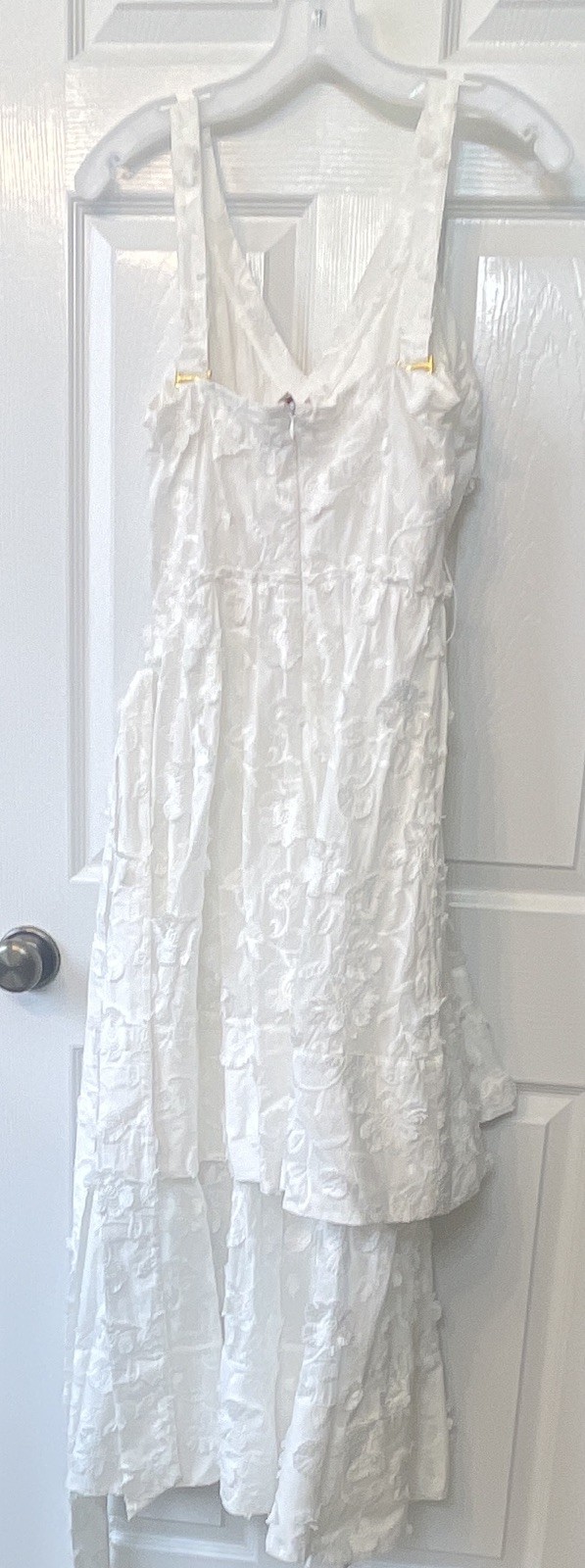 Figue White Floral Jacquard Hi-Low Ruffle V-Neck Sleeveless Dress Size 8
