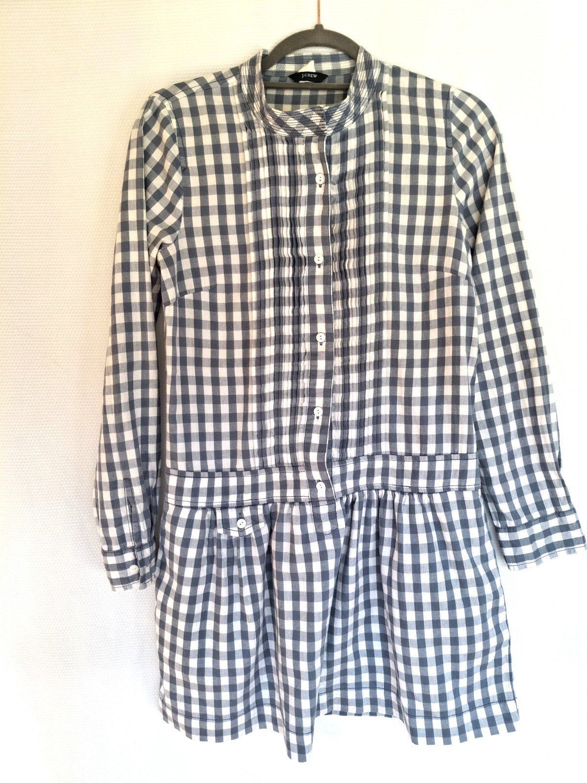 J.Crew Women’s Plaid Mini Dress with Peplum, Size 2, Blue and White, 100% Cotton