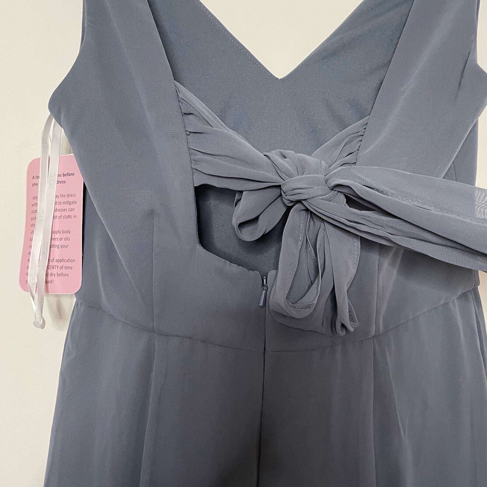 SOCIAL BRIDESMAIDS SLEEVELESS TIE BACK CHIFFON TRUMPET GOWN 8194 Silverstone 0