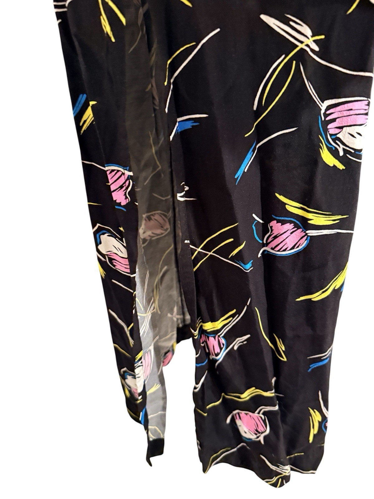 Bimba Y Lola Dress S Abstract Floral Midi Black Pink Artsy Belted