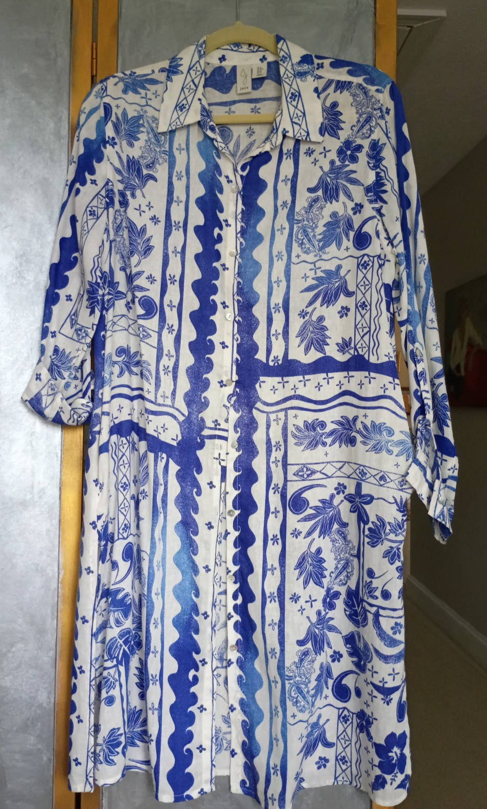 Joie Blue White Coastal Floral Tunic Shirt Dress Coverup Medium Boho Resort