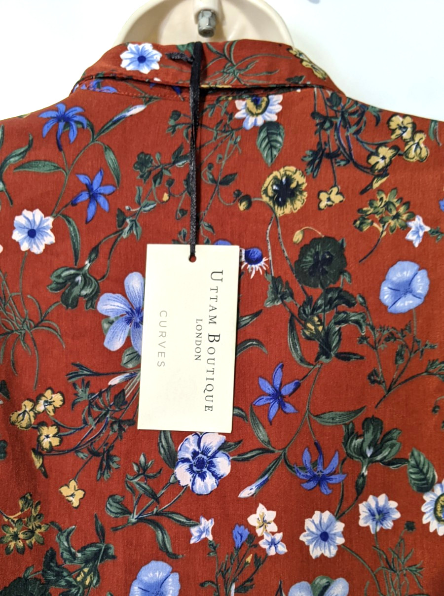 NWT Uttam Boutique CURVES Womens Button Front Floral Dress Sz 14 100% Polyester