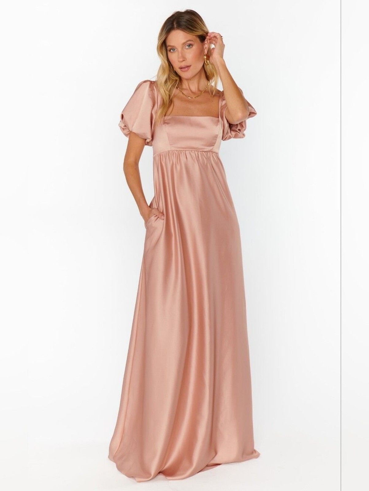 Show Me Your MuMu Nora Rose Gold Luxe Satin Maxi Dress XL Wedding Party Formal