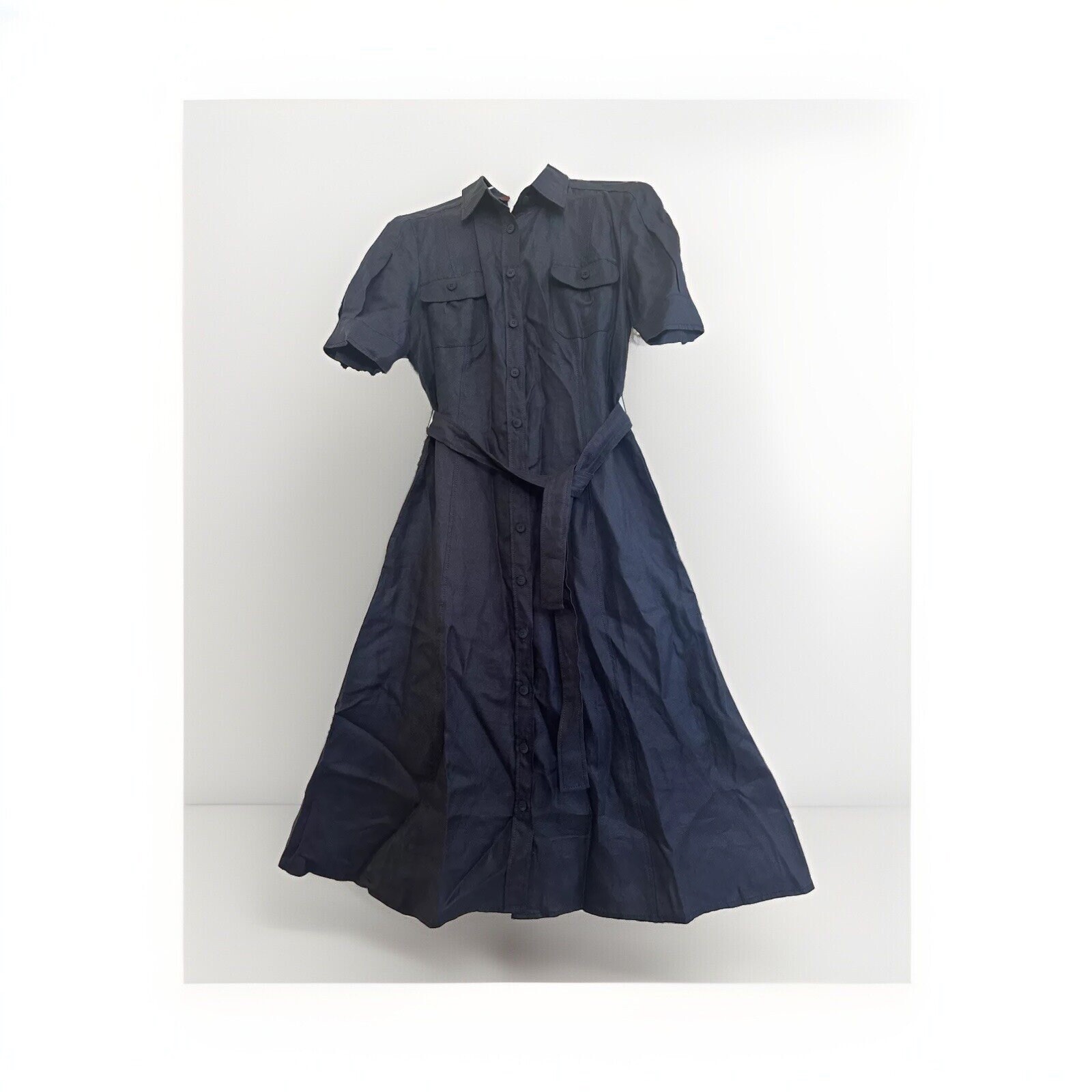 Max Mara Studio Alpe Linen Midi Dress Navy Blue M Us 4 (Fits Like A Small) New