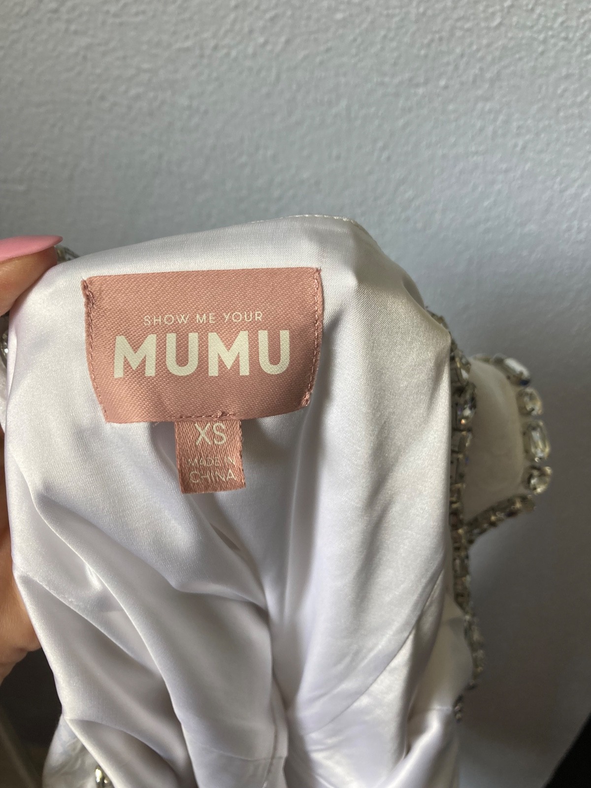 NWT Show Me Your Mumu Gina Rhinestone Jacquard Mini Dress – White – Size S NEW