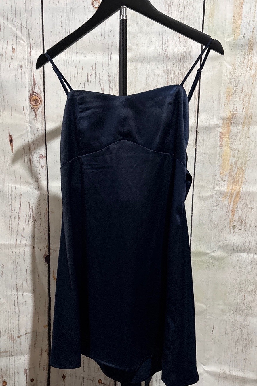 Urban Outfitters Navy Blue Satin Slip Dress with Tie Back Detail, Size Medium