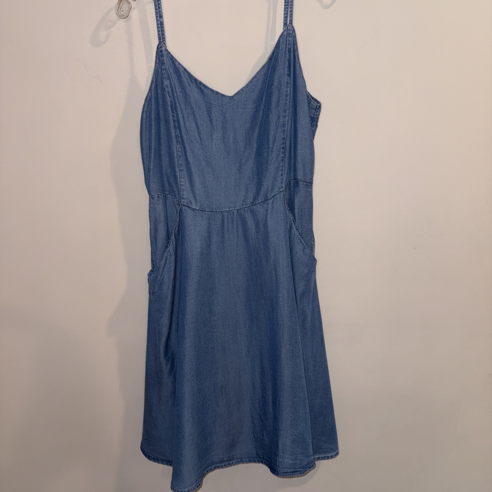 LC Lauren Conrad SIze Large Lyocell Chambray Midi Sun Dress Tie Back Pockets