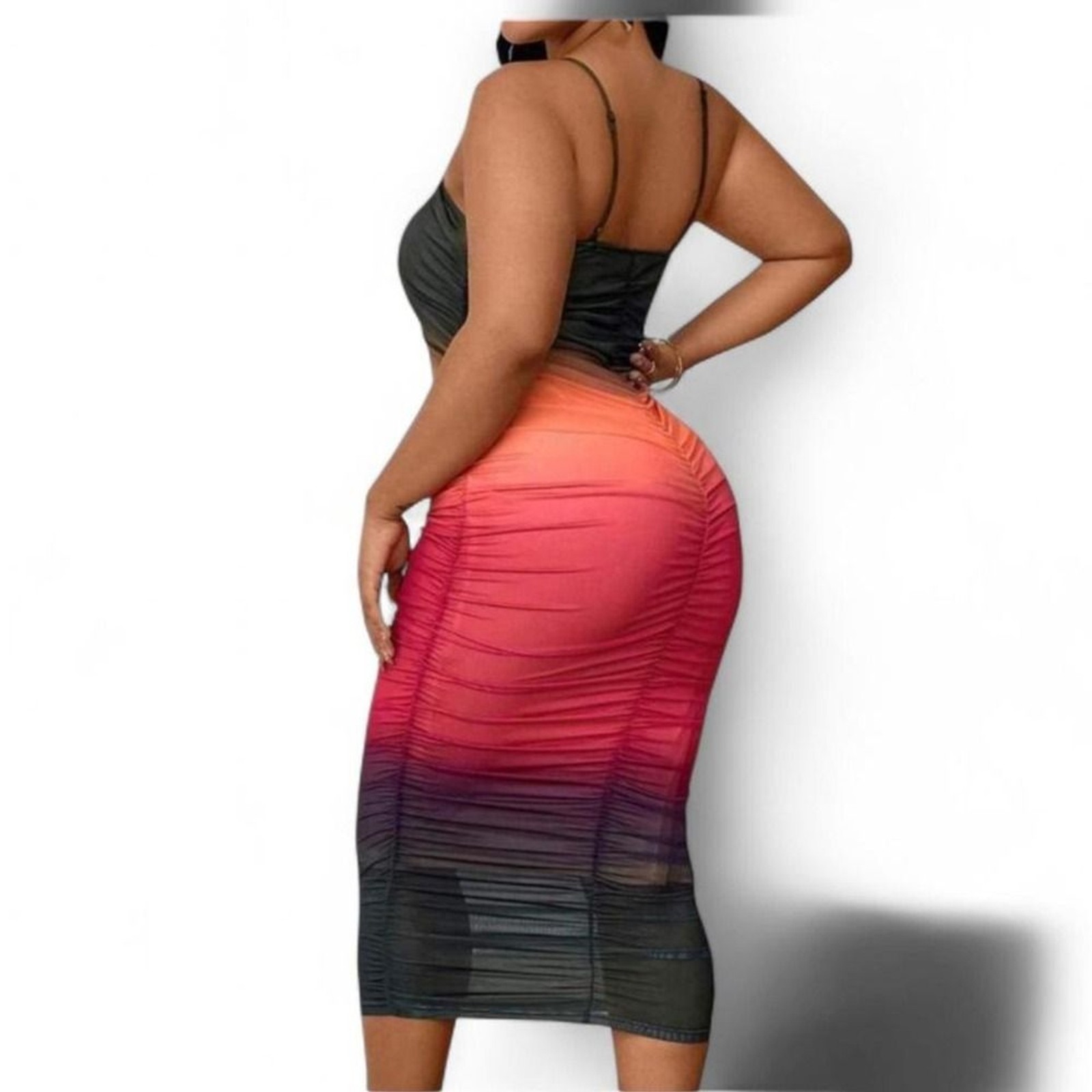 Plus Size Gradient Color Blocking Sleeveless Spaghetti Strap Midi Dress