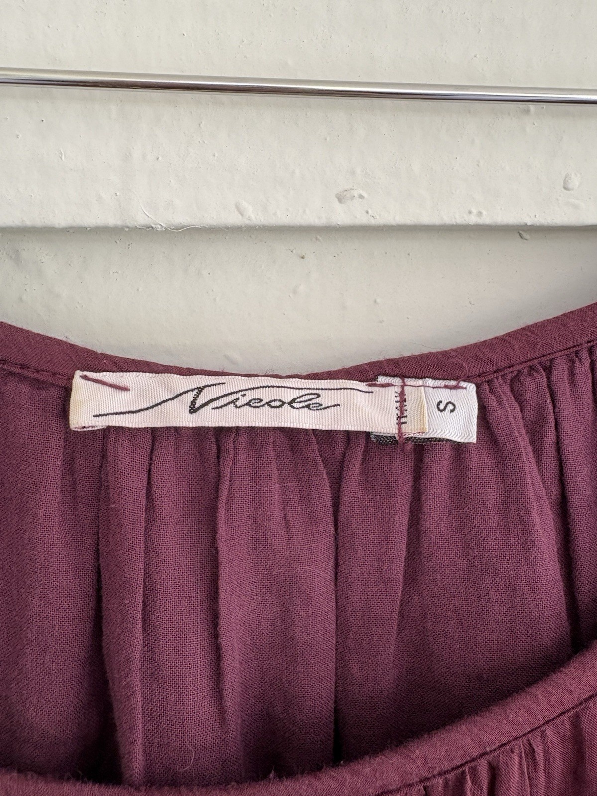 Nicole Burgundy Silk Blend Peasant Dress Lace Hem Boho Made in Italy Size Small