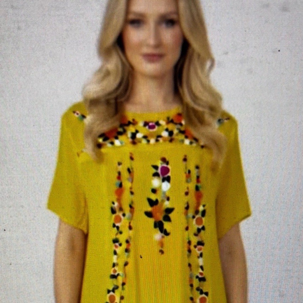Umgee Dress Womens Size L Large Embroidered Floral Yellow Blue Pink NWOT