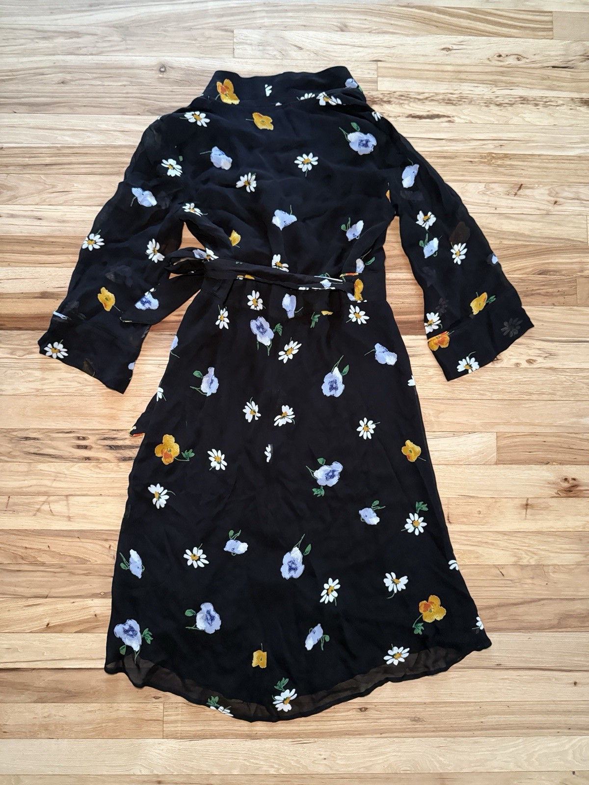 GANNI Dainty Georgette Floral Wrap Dress – Black Floral, EU 38